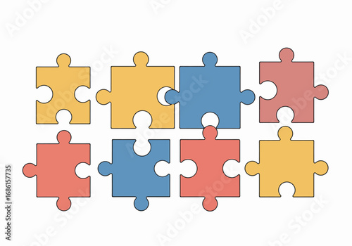 Puzzle pieces arranged in a row with transparent background