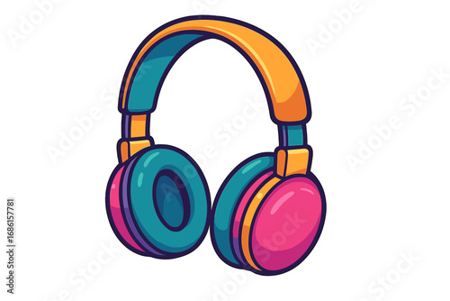 Colorful headphones vector cartoon illustration. Modern playful accessory for music, audio and fun. Vibrant sound headset icon or symbol. Isolated listening equipment graphic design.