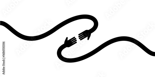 Waving hand reach eachother vector for friendship, communication, and human connection. Useful for illustrating a simple, modern look for a social media app or a website.	