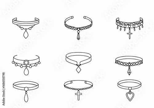 Necklaces and chokers line art collection