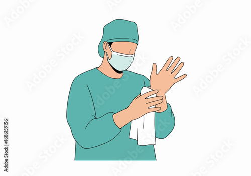 Doctor preparing for surgery with protective gear
