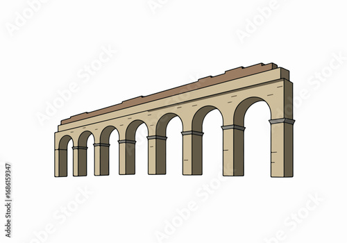 Ancient Roman aqueduct structure with transparent background