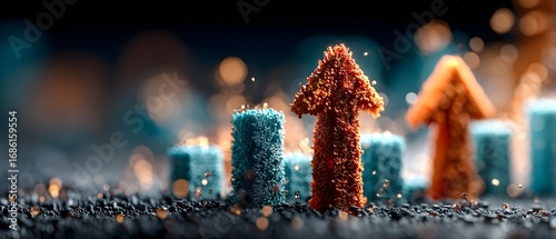 Neon Orange Blue Cyan Arrows Both Pointing Top Right Symbolizing Strong Market Growth Momentum Smooth Only Web Print Copy Space Template Branding Social Media Poster Banner Marketing Eco SEO Optimized