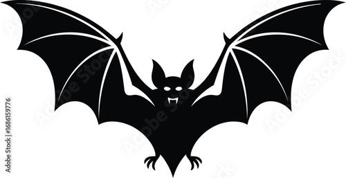 Black bat with outstretched wings silhouette