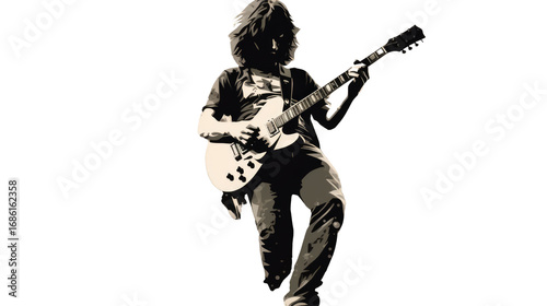 rock star with guitar isolated on white 