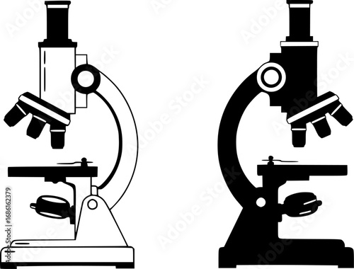 Microscope Icon Set Outline and Silhouette Style Illustration

