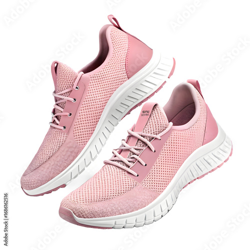 Pair of pink running shoes for women isolated on transparent background
