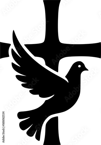 Cross with the dove. Church emblem template. Vector design element.
