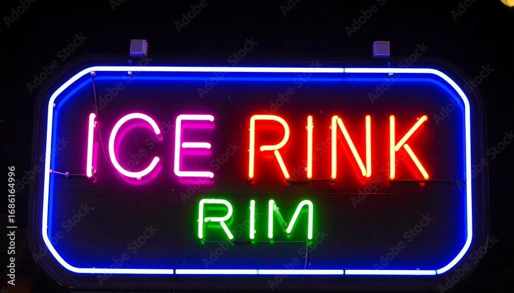 Fototapeta premium Neon sign advertising an ice rink