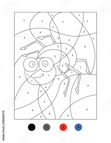 Halloween Color by Number Coloring Pages Vector Illustration, Halloween Animals Printables, Bold Line Coloring Book, Preschool Coloring Book