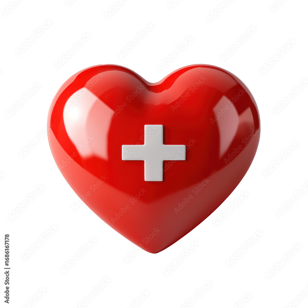 Obraz premium Heart with medical cross center isolate on transparent background