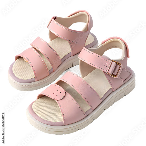 Cute pink sandals for girls isolated on transparent background