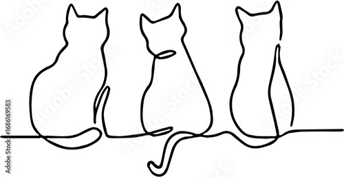 black line silhouette of three cats
