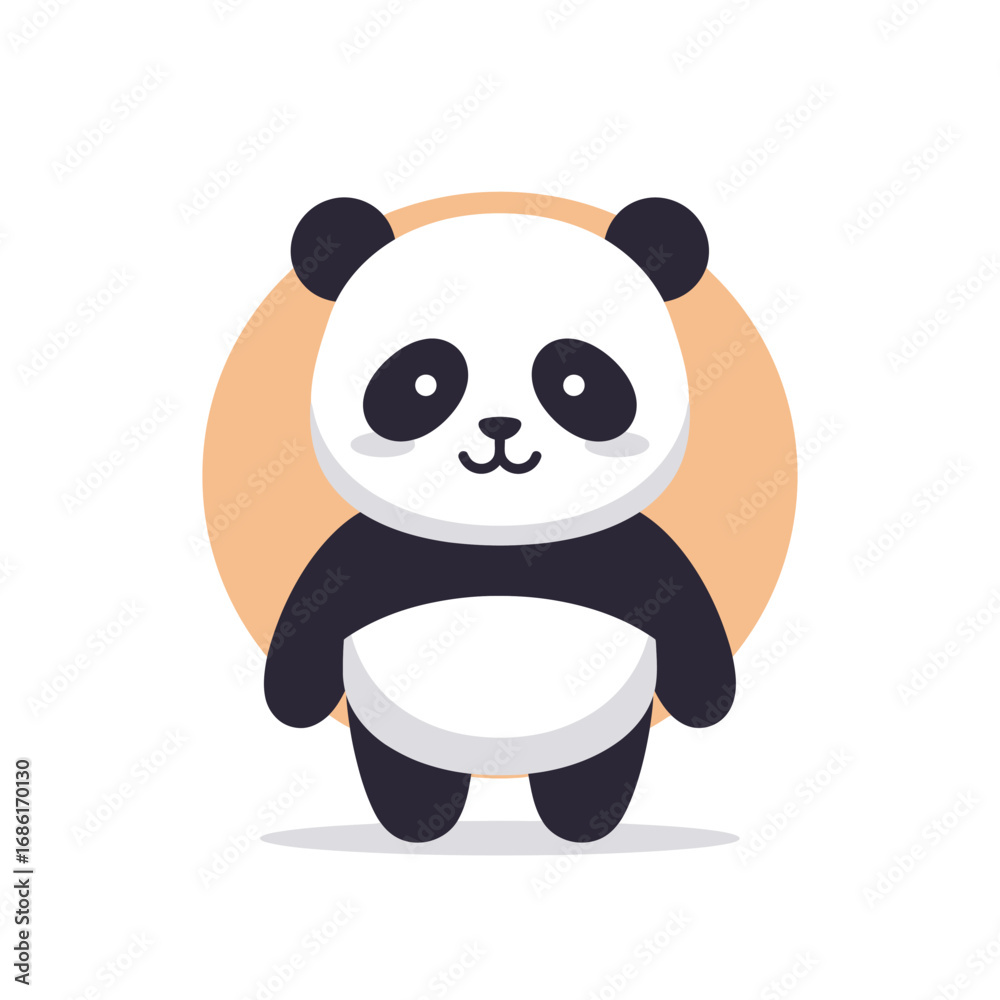 Fototapeta premium A cute cartoon panda standing against a simple background.