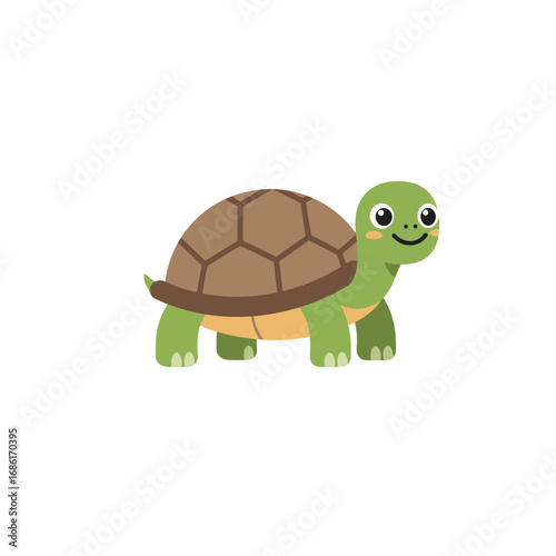 A cheerful cartoon turtle with a green body and a brown shell, designed for playful contexts.