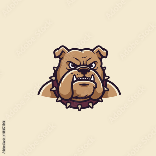 A fierce bulldog illustration with a spiked collar, designed for branding or sports themes.