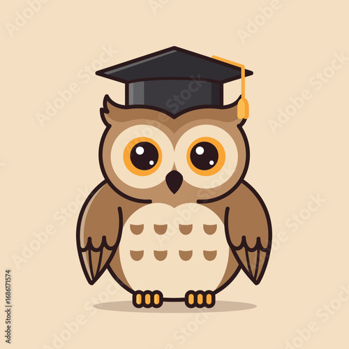 A cute cartoon owl wearing a graduation cap, symbolizing education and wisdom.