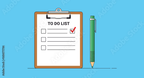 Organizing your daily tasks efficiently with a checklist and pen on a blue background