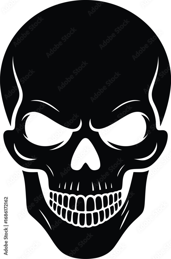 Fototapeta premium Black skull with white eyes and teeth vector