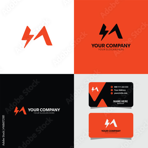 Modern energy company branding mockup with business card design for a dynamic corporate identity