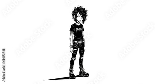 Emo Character Illustration in Black and White