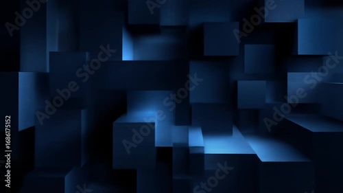 A structured arrangement of many dark blue cubes creates a sophisticated and modern abstract design.