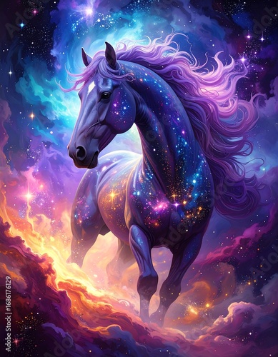 Majestic horse in a vibrant cosmic landscape (1)