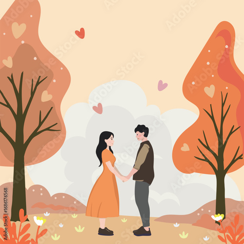 가을 동산에서 데이트 하는 커플