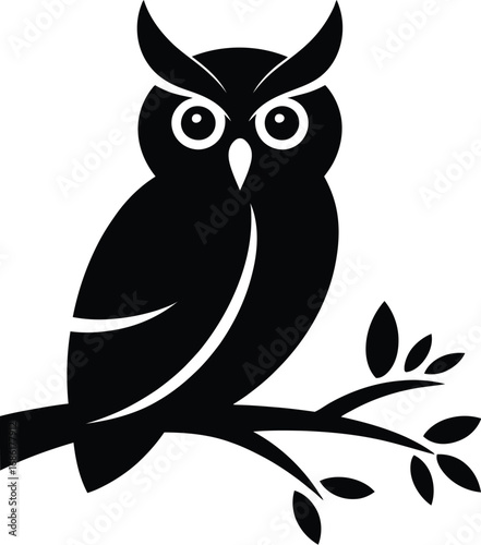 Black owl perched on a branch bird silhouette