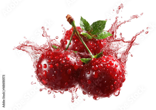 Fresh cherries exploding in a juice splash