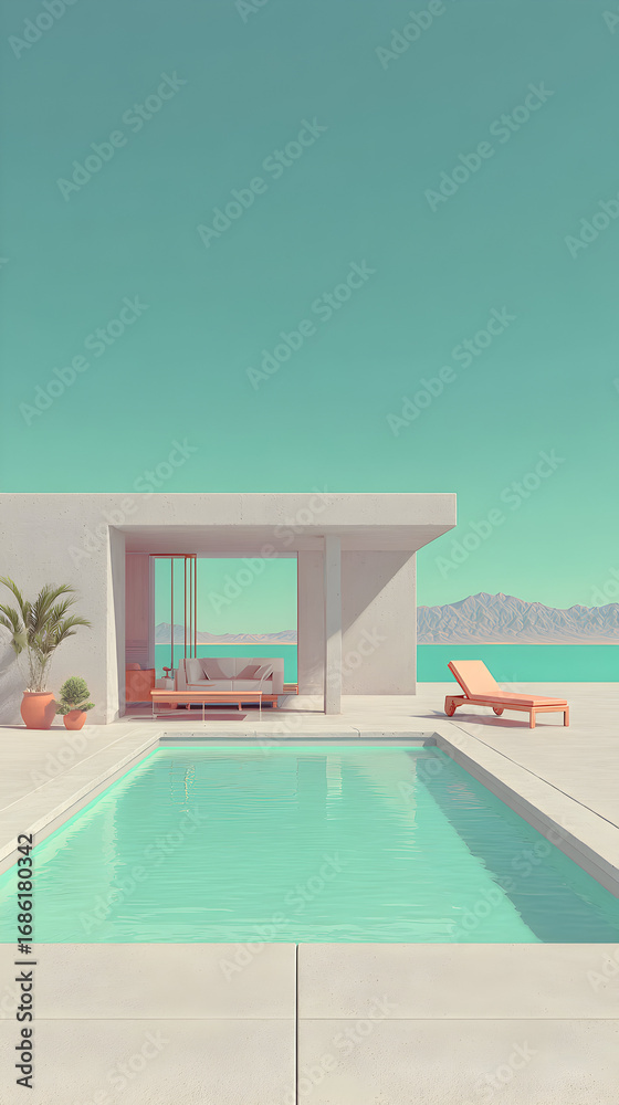 Fototapeta premium Modern house with pool and ocean view