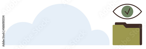 Cloud icon with file folder and eye containing a check mark, symbolizing secure cloud storage, privacy, and data access. Ideal for technology, security, cloud storage, privacy, data management