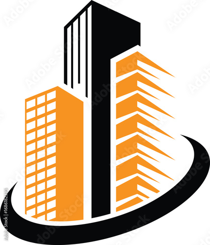 vector abstract line art house logo black , yellow cooler and building logo