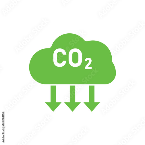CO2 emission reduction Carbon Gas with green cloud flat icon emblem. Carbon dioxide neutrality design icon. vector illustration.