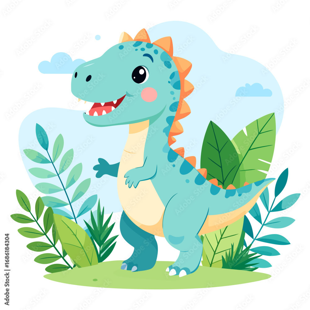 Fototapeta premium Cute cartoon baby Tyrannosaurus Rex dinosaur illustration.