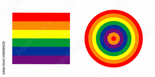 Rainbow flag and concentric circles in rainbow colors