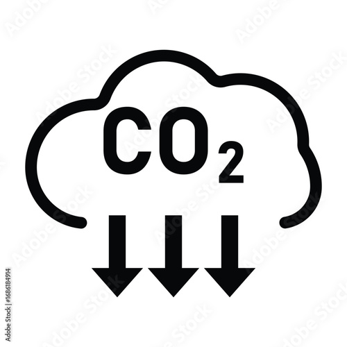 CO2 emission reduction Carbon Gas with green cloud flat icon emblem. Carbon dioxide neutrality design icon. vector illustration.