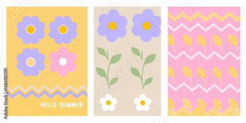 Cute floral patterns and summer greeting card