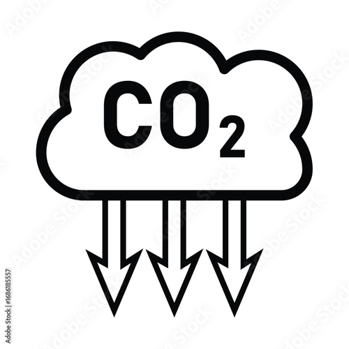 CO2 emission reduction Carbon Gas with green cloud flat icon emblem. Carbon dioxide neutrality design icon. vector illustration.