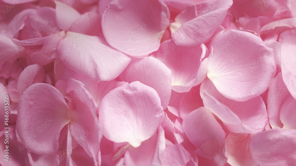 Fototapeta premium Set against a backdrop of pink rose petals, rose petals, pink and white rose petals present a rose petal texture, highlighting the soft and delicate floral details.