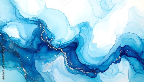Abstract fluid art, blue and white