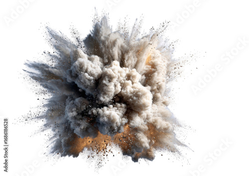 Explosion of light gray and beige powder
