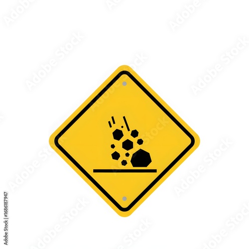 Yellow diamond-shaped falling rocks warning sign.