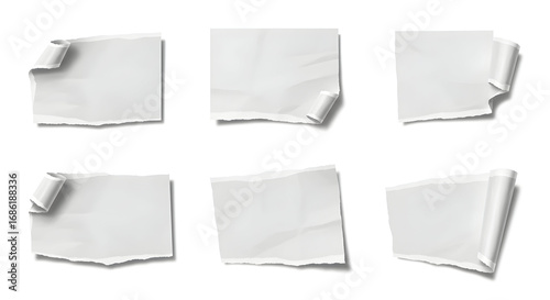 Wallpaper Mural Six Blank Torn Paper Sheets Mockup Isolated White Background Perfect for Your Design Projects Add Text Notes Message Torontodigital.ca
