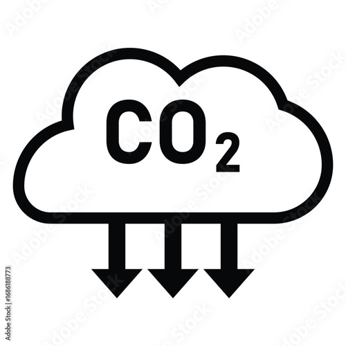 CO2 emission reduction Carbon Gas with green cloud flat icon emblem. Carbon dioxide neutrality design icon. vector illustration.