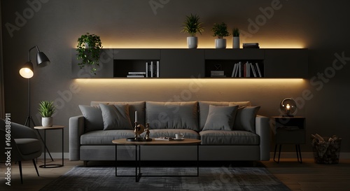 Modern Living Room Interior with Stylish Furniture and Warm Lighting