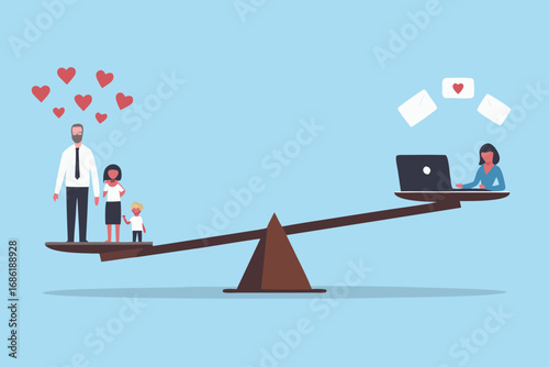 Balancing family life and work responsibilities on a seesaw scale