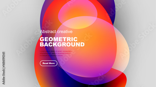 Abstract geometric background features vibrant overlapping shapes, gradients. Text promotes further exploration. Modern design elements present.