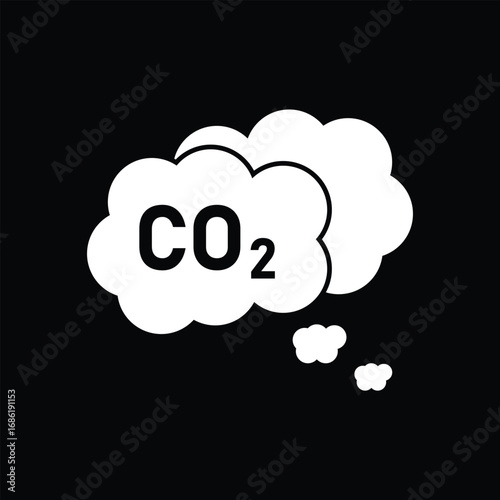CO2 emission reduction Carbon Gas with green cloud flat icon emblem. Carbon dioxide neutrality design icon. vector illustration.