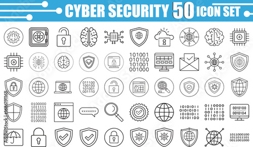 Cybersecurity Icon Set — 50 Line Vector Symbols for Data Protection